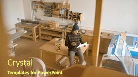  Presentation with carpenter - Presentation theme featuring overhead-view-on-man-carpenter background and a tawny brown colored foreground