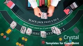  Presentation with black jack - Cool new slide deck with overhead-view-with-dealer-hands backdrop and a ocean colored foreground