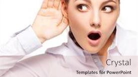  Presentation with ear - PPT layouts with overhears-a-woman-put background and a soft green colored foreground