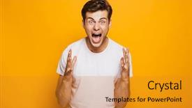  Presentation with celebrate office success - Colorful slide deck enhanced with overjoy - portrait of a cheerful young backdrop and a gold colored foreground