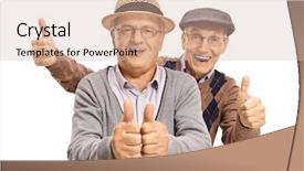  Presentation with elderly - Audience pleasing PPT theme consisting of overjoy - two cheerful elderly men holding backdrop and a soft green colored foreground