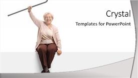  Presentation with cane - PPT theme having overjoyed elderly woman background and a white colored foreground