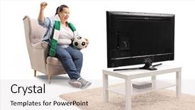  Presentation with female soccer - Presentation consisting of overjoyed female soccer fan seated background and a light gray colored foreground