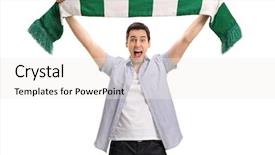  Presentation with brain and football - Cool new slide deck with overjoyed football fan holding backdrop and a white colored foreground