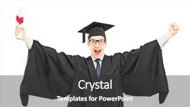  Presentation with graduation - Colorful PPT layouts enhanced with overjoyed male student celebrating his graduation isolated on white background backdrop and a dark gray colored foreground