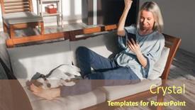  Presentation with online app - Slides having overjoyed-middle-aged-woman-hold background and a coral colored foreground