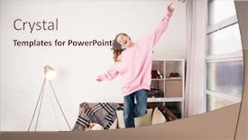  Presentation with teen girl - Slides consisting of overjoyed-millennial-woman-have-fun background and a sky blue colored foreground