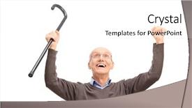  Presentation with cane - Presentation design featuring overjoyed senior holding a black background and a white colored foreground