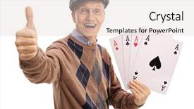  Presentation with aces foster care - Amazing theme having overjoyed senior holding four aces backdrop and a  colored foreground