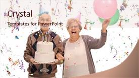 Presentation with birthday cake - Slide deck with overjoyed seniors celebrating a birthday background and a lemonade colored foreground