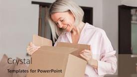  Presentation with order - Presentation design featuring overjoyed-smiling-adult-woman-opening background and a coral colored foreground