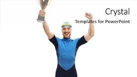  Presentation with swimmer - PPT theme with overjoyed swimmer with a golden background and a white colored foreground