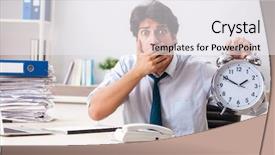  Presentation with busy work - Theme featuring overloaded busy employee with too background and a sky blue colored foreground