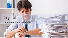  Presentation with busy work - Colorful PPT layouts enhanced with overloaded-busy-employee backdrop and a sky blue colored foreground