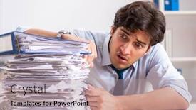  Presentation with busy work - PPT theme with overloaded-busy-employee background and a light gray colored foreground