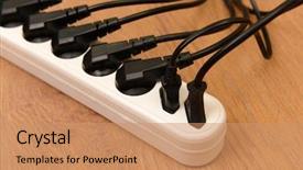  Presentation with power flow - Slide set enhanced with overloaded power board on wooden background and a coral colored foreground