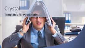  Presentation with burden - Amazing presentation theme having overloaded-with-work-employee-under backdrop and a light blue colored foreground
