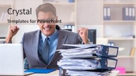  Presentation with paperwork - Beautiful slide deck featuring pressure - overloaded with work employee backdrop and a soft green colored foreground