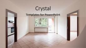  Presentation with room - Beautiful PPT theme featuring overlook - empty room with door backdrop and a mint green colored foreground