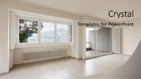  Presentation with room - PPT theme featuring overlook - empty room with radiators background and a mint green colored foreground