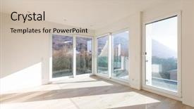  Presentation with windows - Slides having overlook - empty room with white walls background and a soft green colored foreground