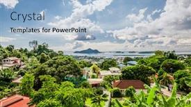  Presentation with overlook - Slide set consisting of overlook-of-seychelles-capital-victoria background and a light blue colored foreground