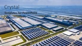  Presentation with factory - PPT layouts having overlooking-car-factory-in-china background and a light blue colored foreground