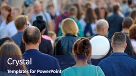  Presentation with people street - Audience pleasing slides consisting of overpoulation - crowd of people backdrop and a navy blue colored foreground