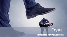  Presentation with shoe - Cool new slide deck with overpower - young handsome businessman getting crushed backdrop and a light blue colored foreground