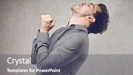  Presentation with business man climbs up to the top of 3d success stairs steps - Presentation having overpower - young man happy with his background and a gray colored foreground