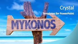  Presentation with teal beach wood - Beautiful slide set featuring overseas - mykonos wooden sign with beach backdrop and a cobalt blue colored foreground