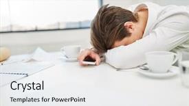  Presentation with burnout - Colorful slide deck enhanced with overtime and burnout of businessman backdrop and a sky blue colored foreground