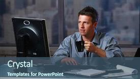  Presentation with tired - Audience pleasing slides consisting of overtime in office at night backdrop and a ocean colored foreground