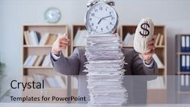  Presentation with paperwork - Slide deck consisting of overtime salary - businessman busy with paperwork background and a light gray colored foreground