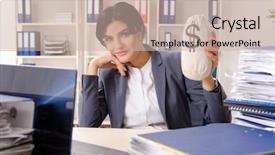  Presentation with unhappy - Colorful theme enhanced with overtime salary - middle aged businesslady unhappy backdrop and a  colored foreground