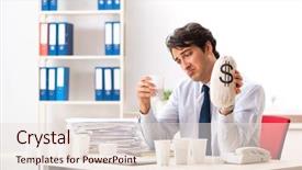  Presentation with coffee - Cool new PPT theme with overtime salary - young employee addicted to coffee backdrop and a lemonade colored foreground