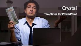  Presentation with employee anniversary work office - Colorful theme enhanced with overtime salary - young handsome employee and too backdrop and a  colored foreground