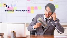  Presentation with employee - PPT theme featuring overtime salary - young handsome employee working background and a  colored foreground