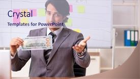  Presentation with employee - Cool new PPT layouts with overtime salary - young handsome employee working backdrop and a sky blue colored foreground