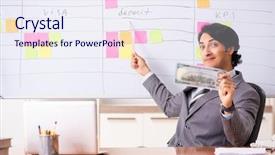  Presentation with employee - Slide deck with overtime salary - young handsome employee working background and a sky blue colored foreground