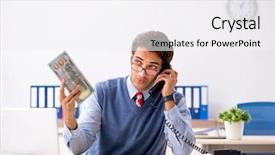  Presentation with employee - Amazing PPT theme having overtime salary - young handsome employee working backdrop and a  colored foreground