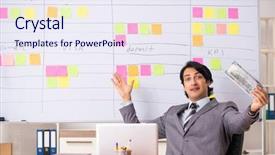  Presentation with employee working in industry - Slide set featuring overtime salary - young handsome employee working background and a  colored foreground