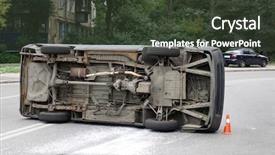  Presentation with car accident - Colorful PPT layouts enhanced with overturned car after an accident backdrop and a tawny brown colored foreground