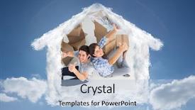  Presentation with sunshine - Cool new theme with overview of a happy couple giving thumbs up against cloudy sky with sunshine backdrop and a light blue colored foreground