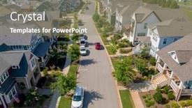  Presentation with neighborhood - PPT theme with overview-of-a-local-neighborhood background and a coral colored foreground