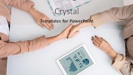  Presentation with shaking hands - PPT layouts having overview-of-arms-of-two background and a soft green colored foreground