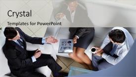  Presentation with team - PPT layouts consisting of overview of business team discussing background and a light gray colored foreground