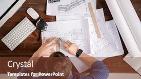  Presentation with construction sketch - Beautiful presentation theme featuring overview-of-busy-engineer backdrop and a tawny brown colored foreground