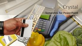  Presentation with card transaction - Presentation theme having overview-of-consumer-hand-holding background and a mint green colored foreground