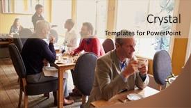  Presentation with customers - Colorful theme enhanced with overview of customers and a waitress in restaurant interior backdrop and a lemonade colored foreground
